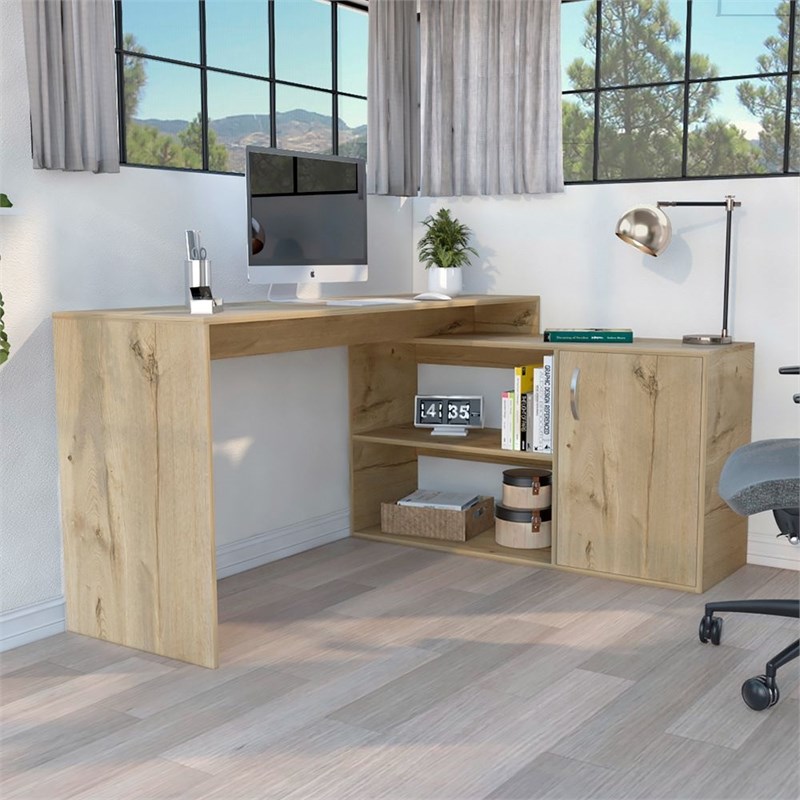 Pemberly Row L-Shaped Corner Office Desk 59.64in Wide in Beige