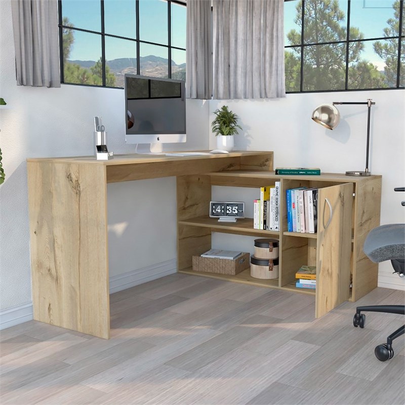 Pemberly Row L-Shaped Corner Office Desk 59.64in Wide in Beige