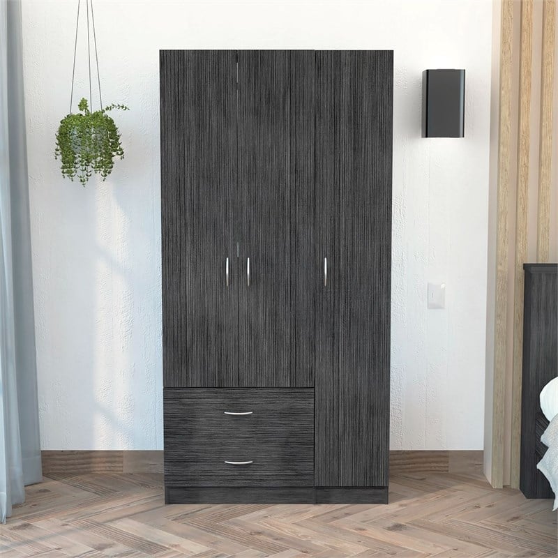 Pemberly Row 3 Door Armoire 35.4in Wide with 2 Drawers in Gray
