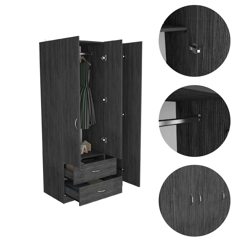 Pemberly Row 3 Door Armoire 35.4in Wide with 2 Drawers in Gray