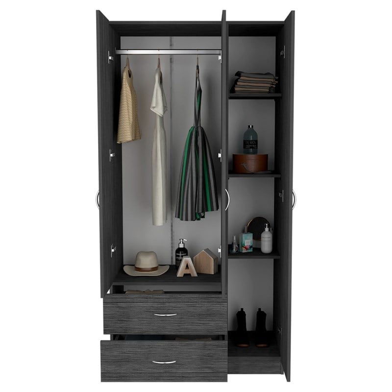 Pemberly Row 3 Door Armoire 35.4in Wide with 2 Drawers in Gray