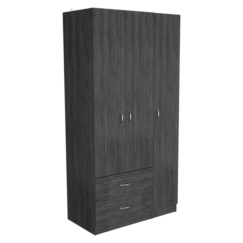 Pemberly Row 3 Door Armoire 35.4in Wide with 2 Drawers in Gray