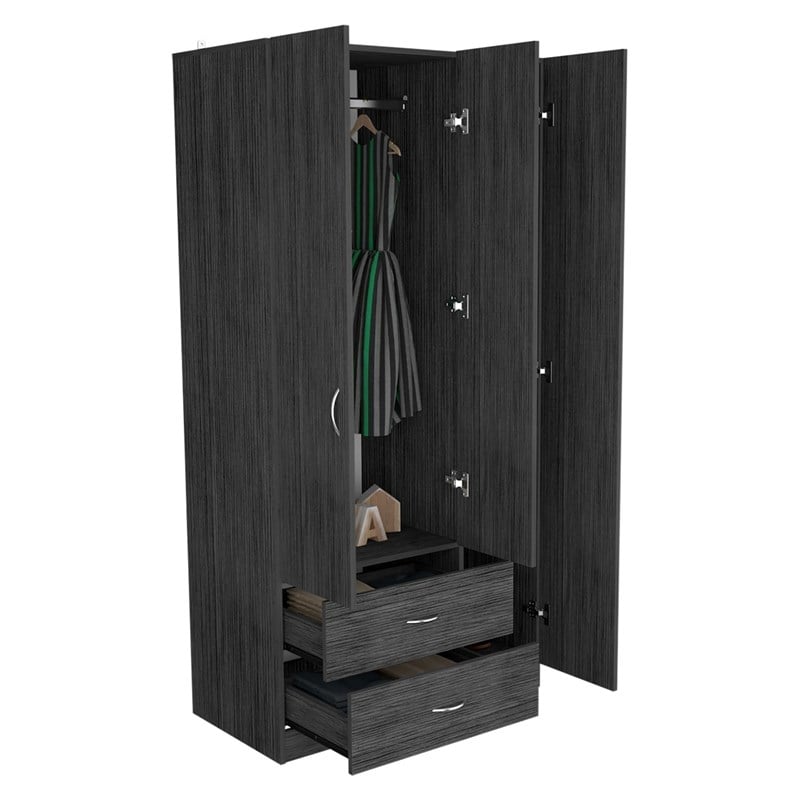 Pemberly Row 3 Door Armoire 35.4in Wide with 2 Drawers in Gray