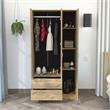 Pemberly Row 3 Door Armoire 35.4in Wide with 2 Drawers in Beige