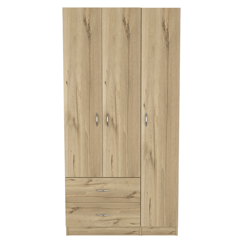 Pemberly Row 3 Door Armoire 35.4in Wide with 2 Drawers in Beige