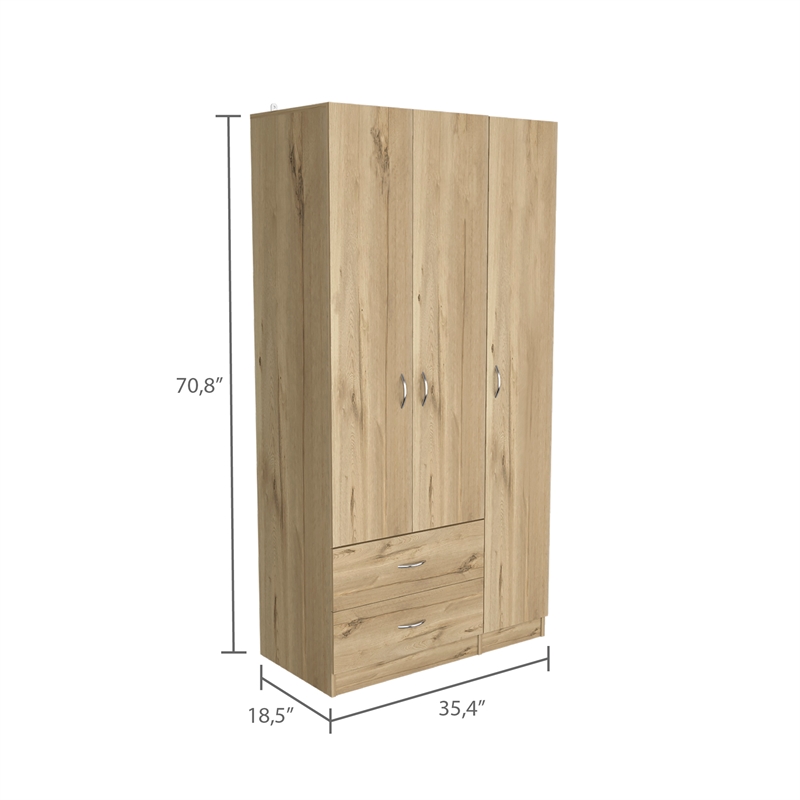 Pemberly Row 3 Door Armoire 35.4in Wide with 2 Drawers in Beige