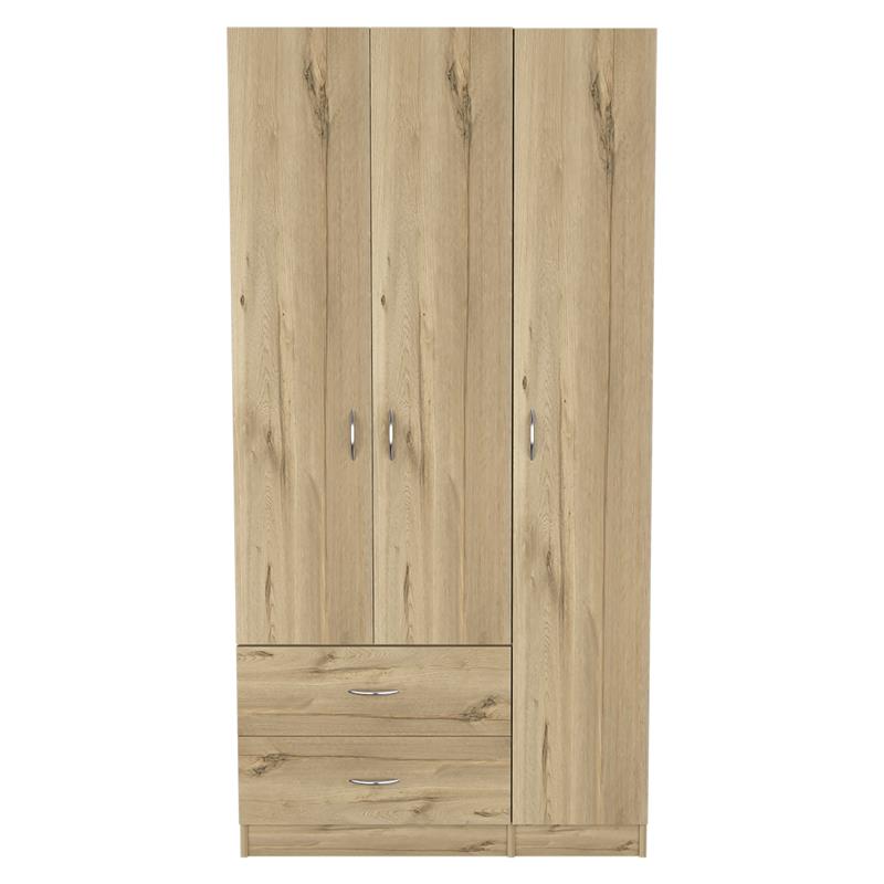 Pemberly Row 3 Door Armoire 35.4in Wide with 2 Drawers in Beige