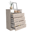 Pemberly Row 4 Drawer Dresser with Open Shelf in Light Gray and White