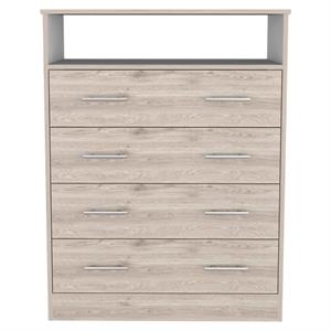 Pemberly Row 4 Drawer Dresser with Open Shelf in Light Gray and White