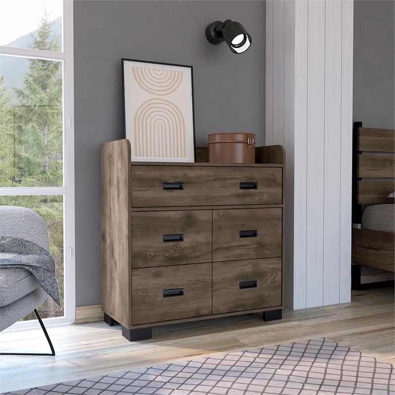 Pemberly Row 5 Drawer Rustic Dresser 33.46in Wide in Dark Brown