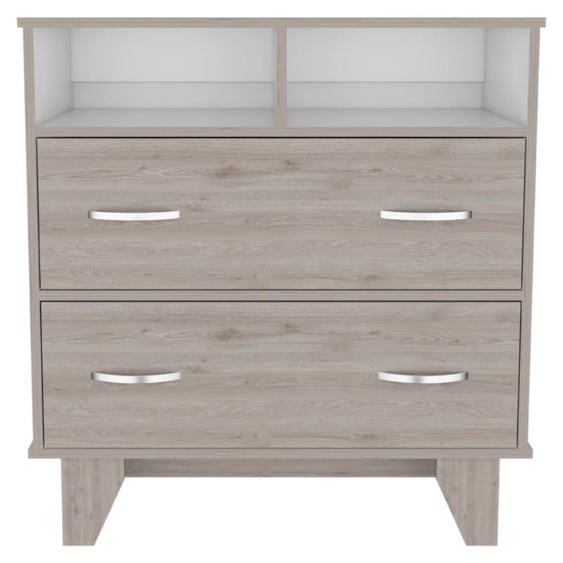 Pemberly Row 2 Drawer Dresser with Shelves 31.5in in Light Gray