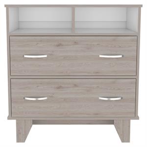 Pemberly Row 2 Drawer Dresser with Shelves 31.5in in Light Gray