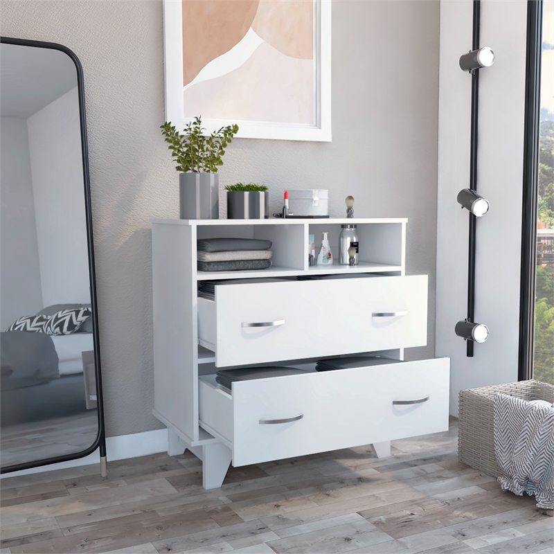 Pemberly Row 2 Drawer Bedroom Dresser with Shelves 31.5in in White