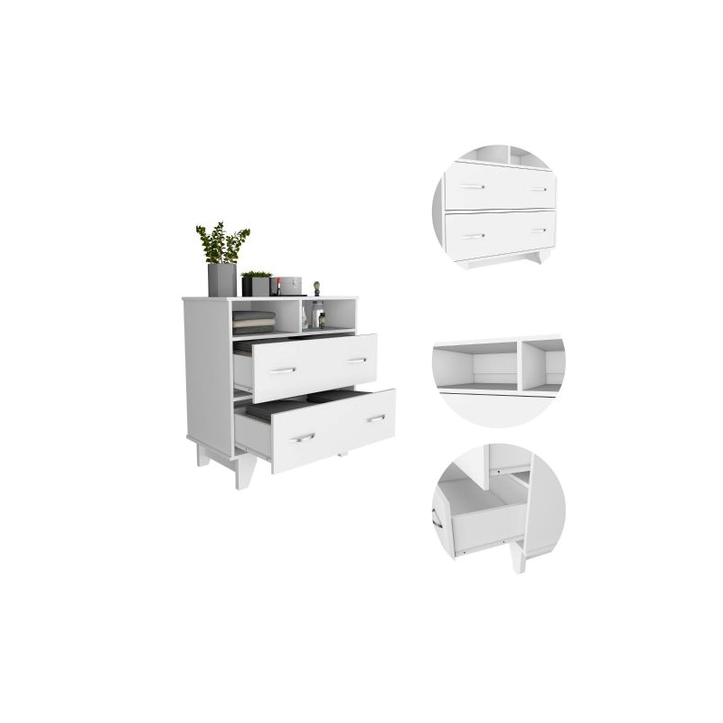 Pemberly Row 2 Drawer Bedroom Dresser with Shelves 31.5in in White