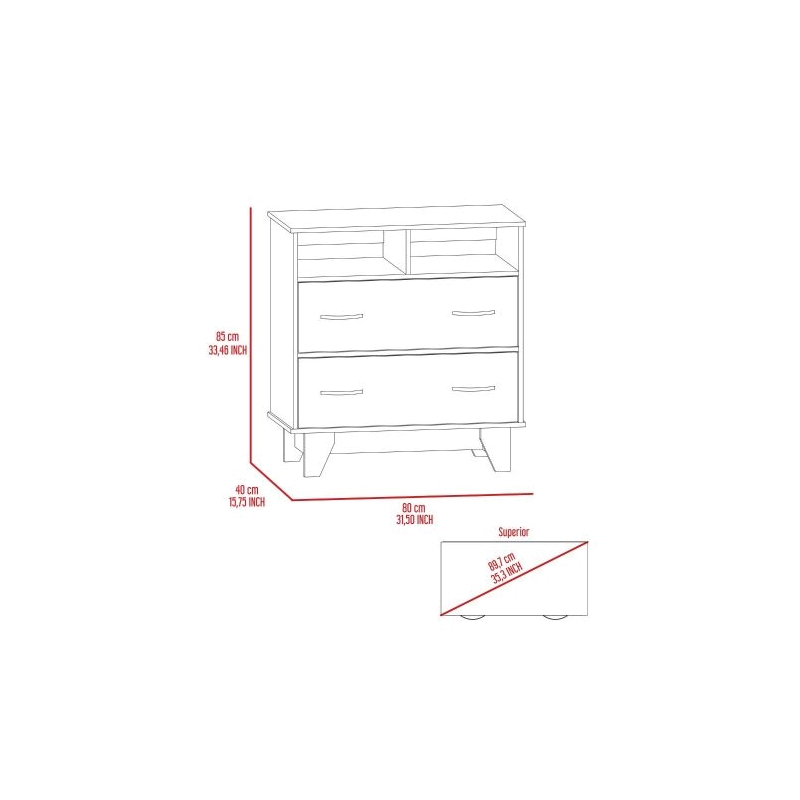 Pemberly Row 2 Drawer Bedroom Dresser with Shelves 31.5in in White