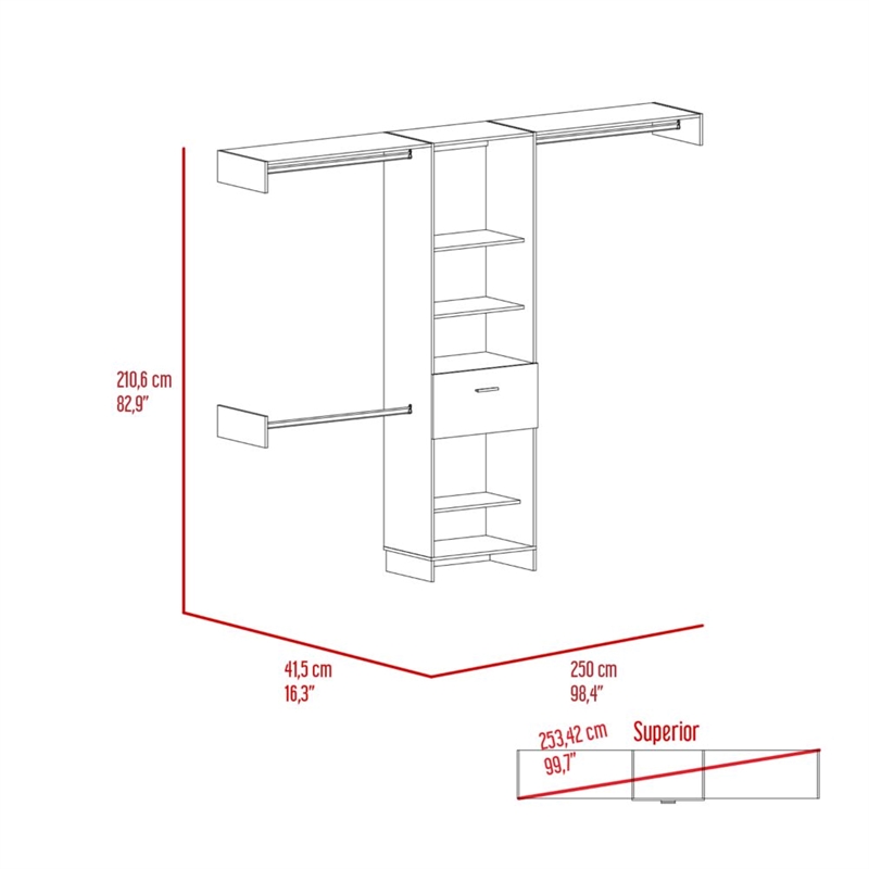 Pemberly Row Configurable Closet System with Shelves 98in Wide in Black