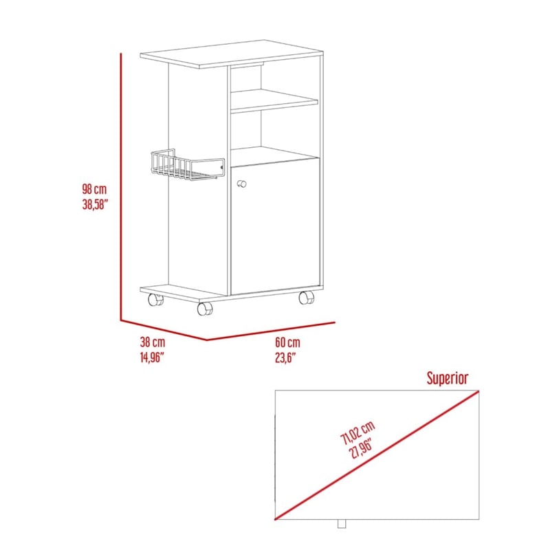 Pemberly Row Mobile Kitchen Cart with Microwave Counter in White