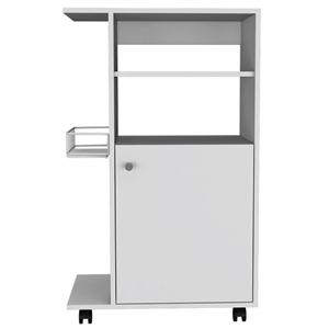 Pemberly Row Mobile Kitchen Cart with Microwave Counter in White