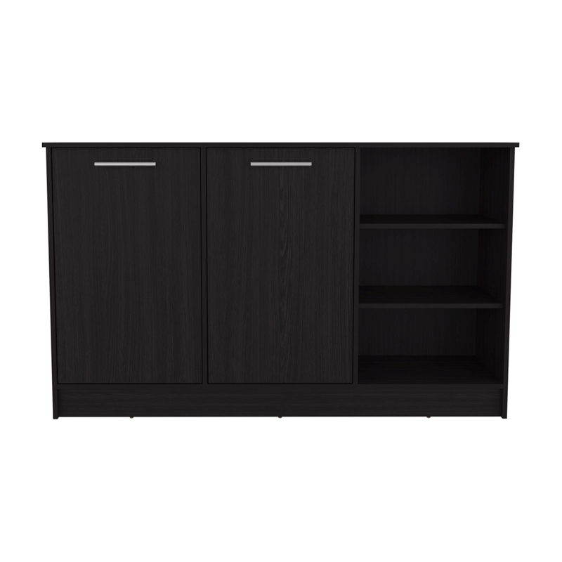 Pemberly Row Kitchen Island with Two Cabinets 59in Wide in Black