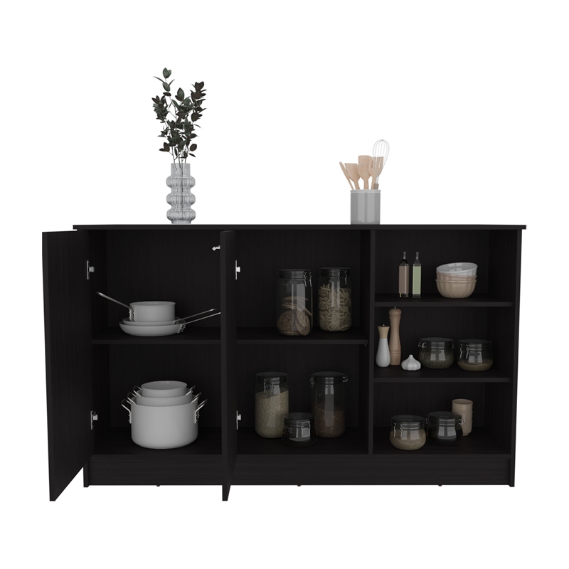 Pemberly Row Kitchen Island with Two Cabinets 59in Wide in Black