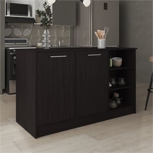 Pemberly Row Kitchen Island with Two Cabinets 59in Wide in Black