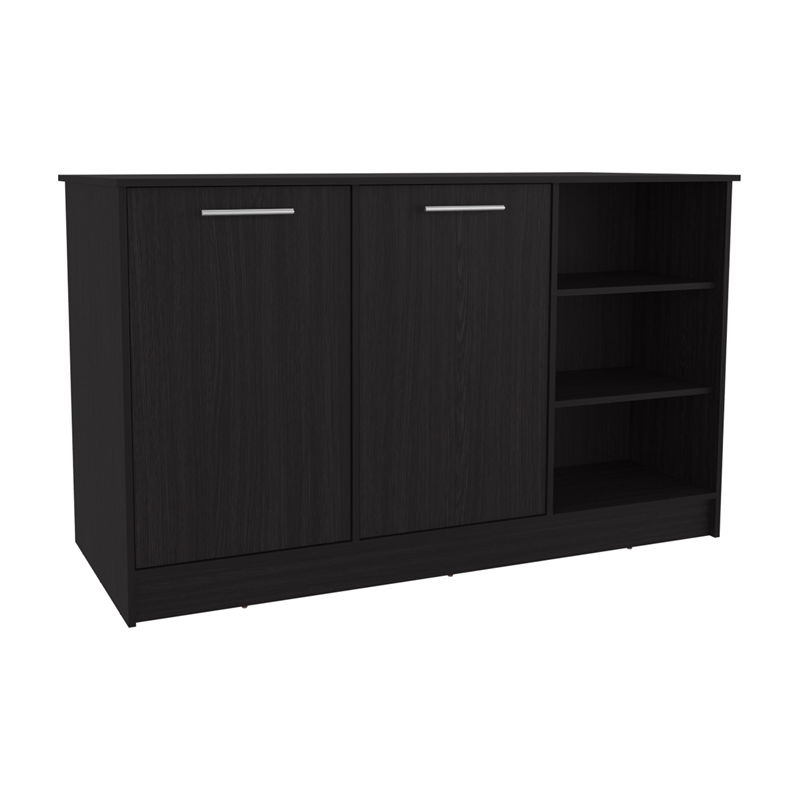 Pemberly Row Kitchen Island with Two Cabinets 59in Wide in Black