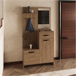 Pemberly Row 75in Tall Hall Tree with Mirror and Storage in Natural Oak
