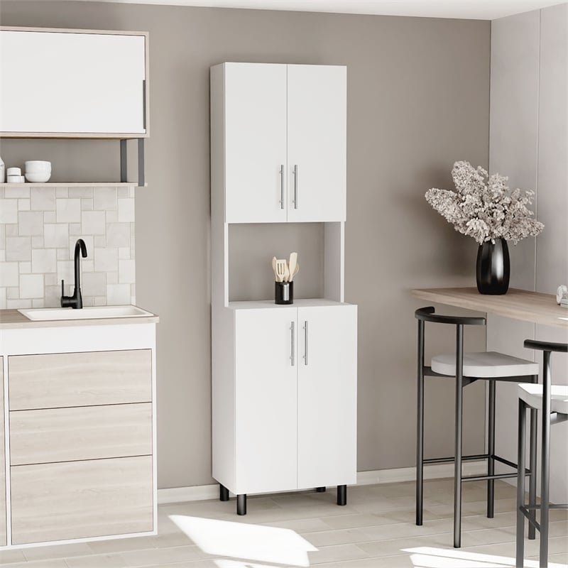 Pemberly Row 76.8in Tall Kitchen Pantry with Cabinets in White