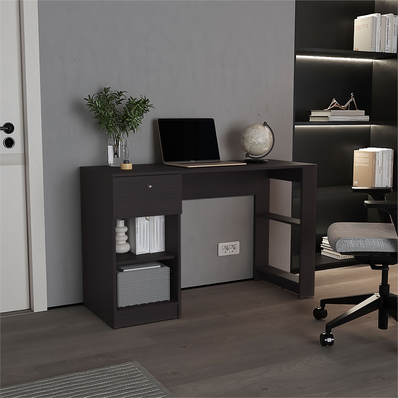 Pemberly Row One Drawer Home Desk with Shelves 47.2in in Black
