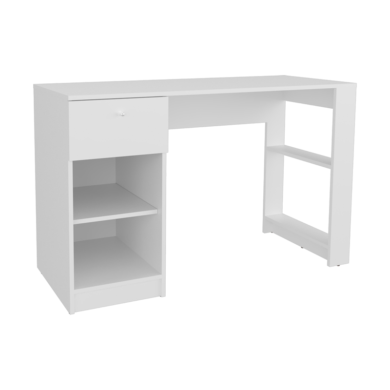 Pemberly Row One Drawer Home Desk with Shelves 47.2in in White