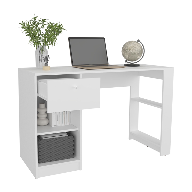 Pemberly Row One Drawer Home Desk with Shelves 47.2in in White