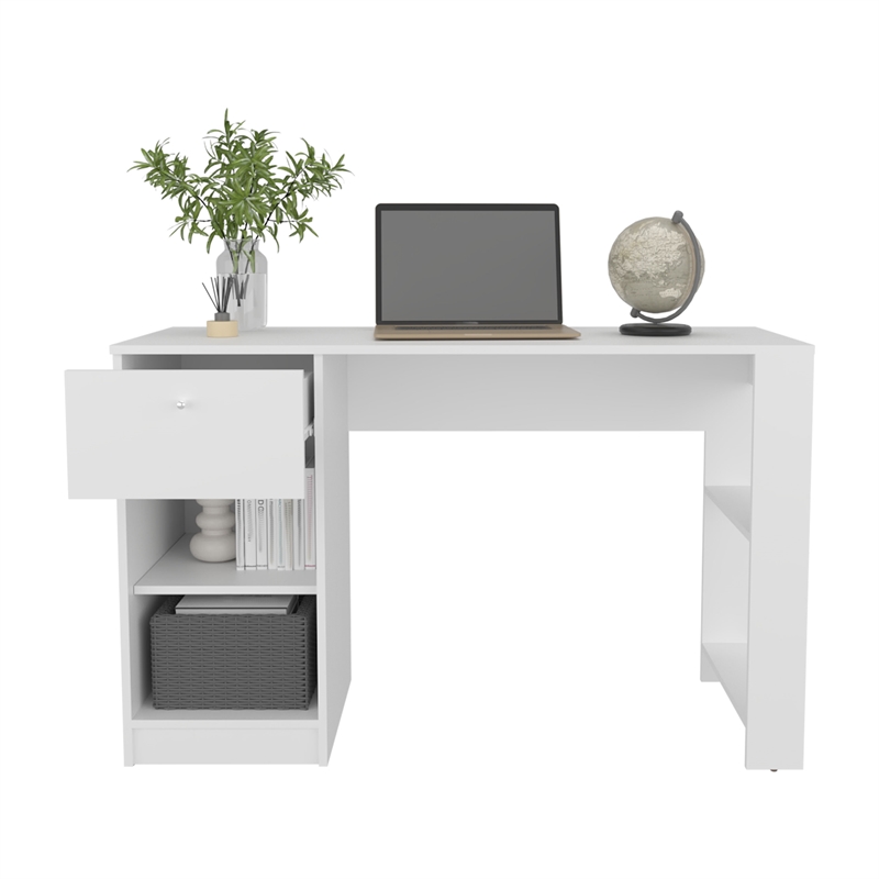 Pemberly Row One Drawer Home Desk with Shelves 47.2in in White