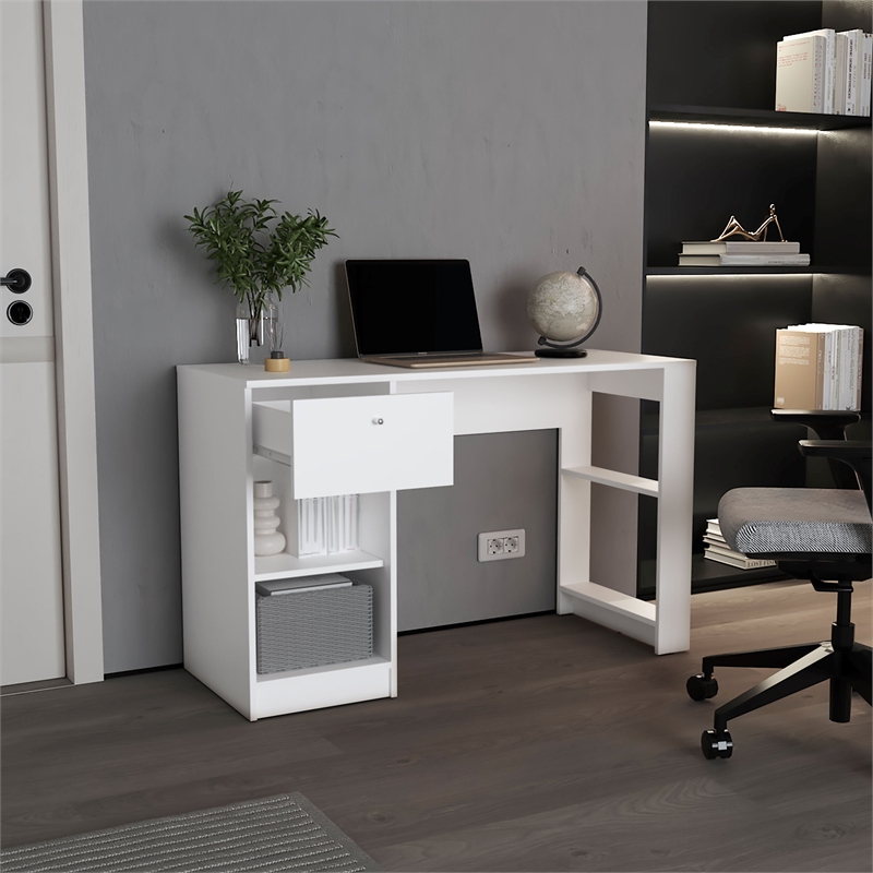 Pemberly Row One Drawer Home Desk with Shelves 47.2in in White