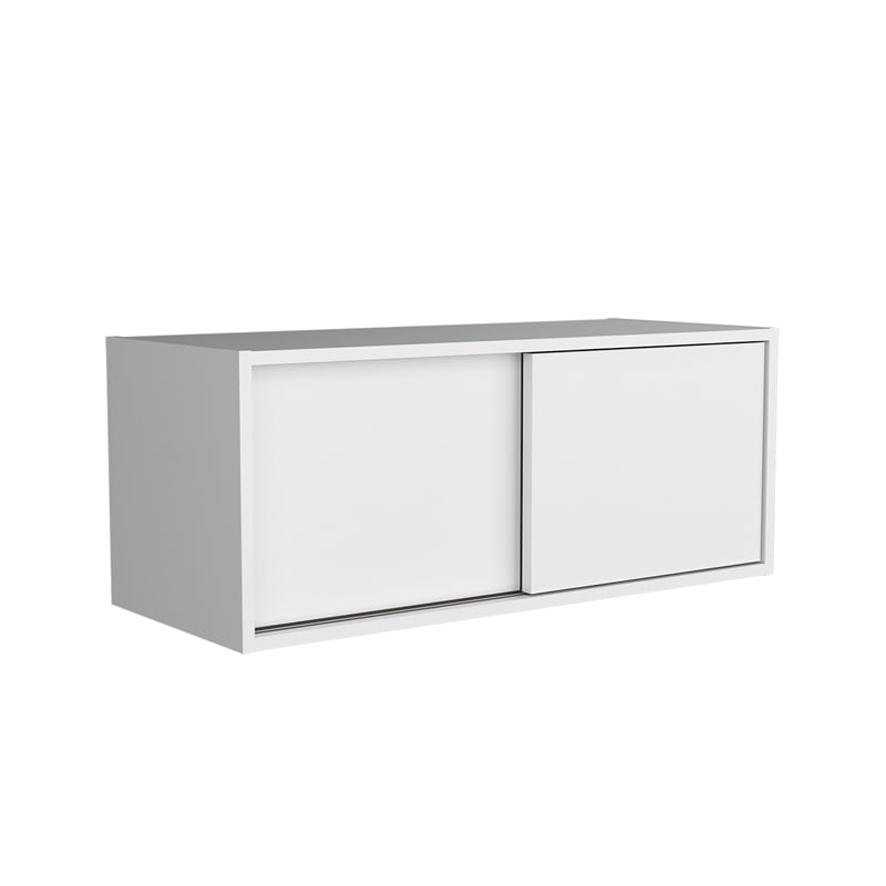 Pemberly Row 32in Wall Mounted Cabinet with Sliding Doors in White