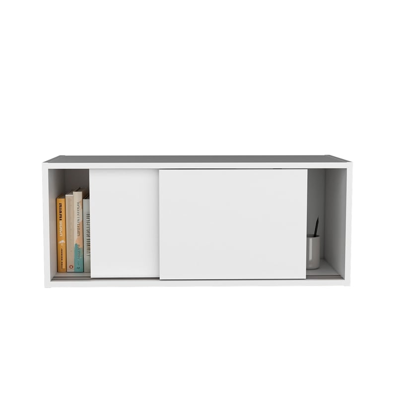 Pemberly Row 32in Wall Mounted Cabinet with Sliding Doors in White
