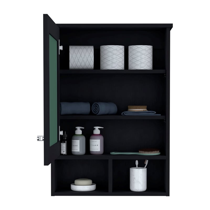 Pemberly Row Medicine Cabinet with Mirror 20.5in High in Black