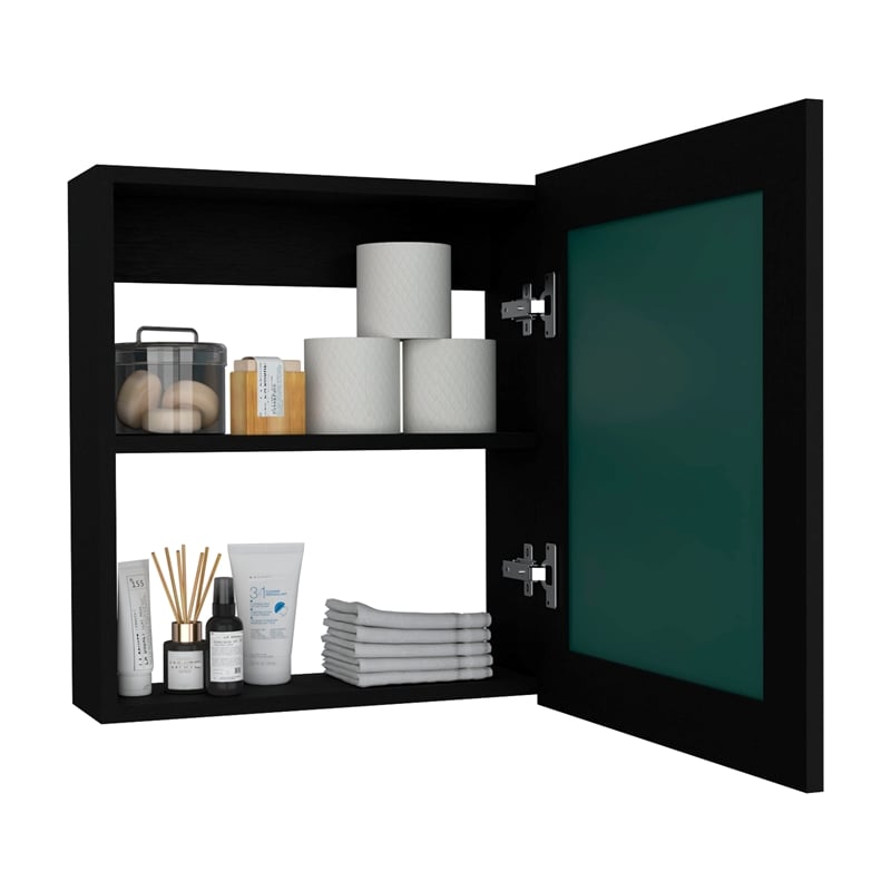 Pemberly Row Mirror Medicine Cabinet with Towel Holder in Black