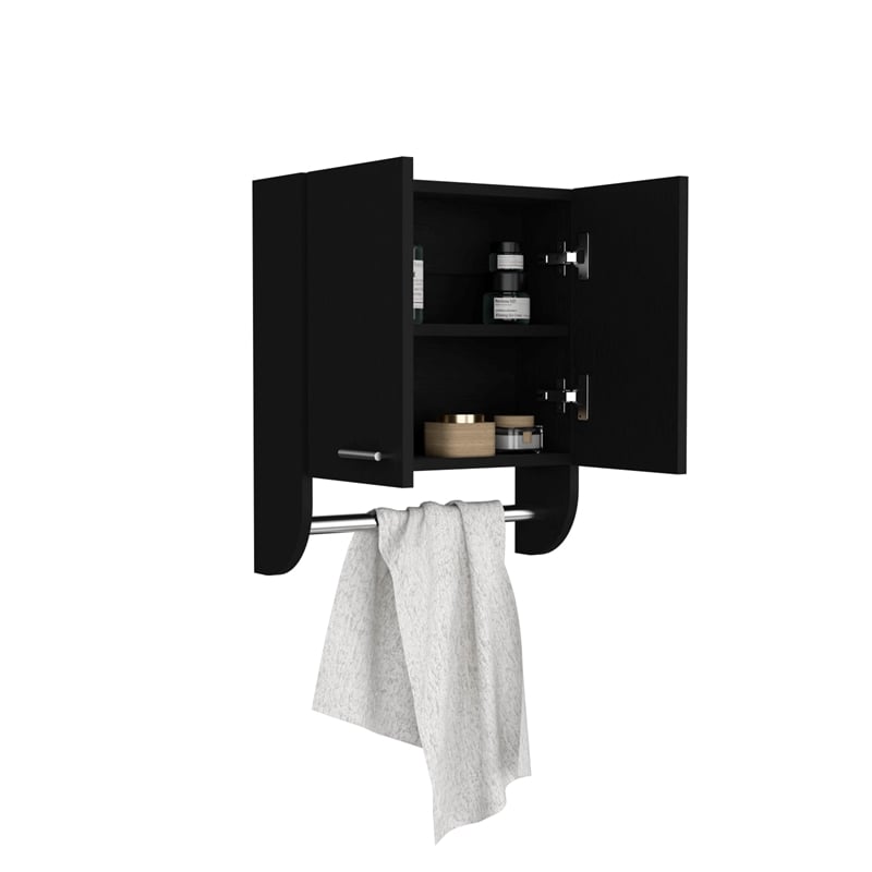 Pemberly Row Medicine Cabinet with Towel Holder 20.3in High in Black
