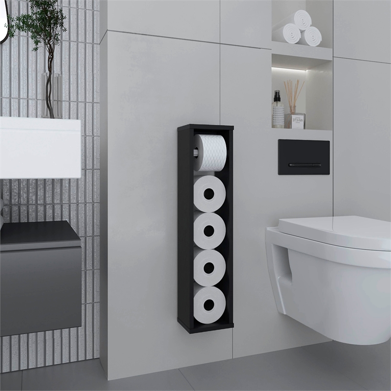 Pemberly Row Toilet Paper Holder Storage Shelf 28in High in Black