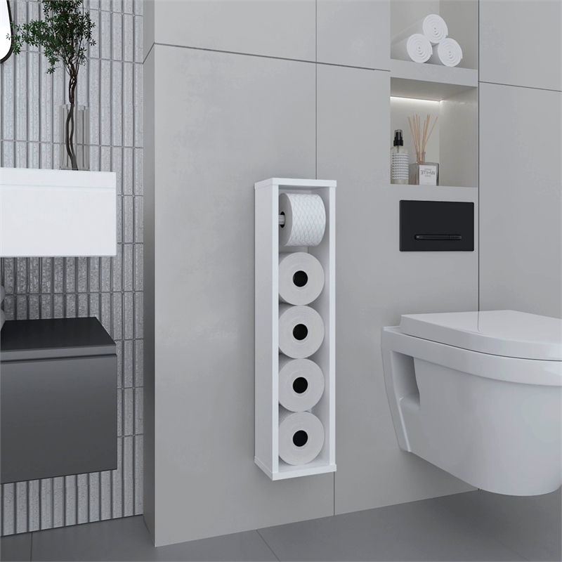 Pemberly Row Toilet Paper Holder Storage Shelf 28in High in White