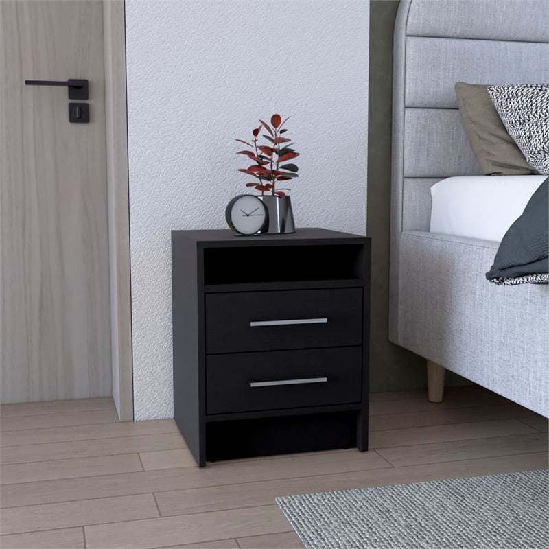 Pemberly Row Floating Nightstand with 2 Drawers 24in Wide in Black