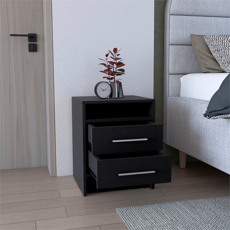 Pemberly Row Floating Nightstand with 2 Drawers 24in Wide in Black