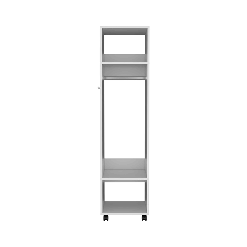 Pemberly Row Rolling Wardrobe Closet with Mirror 63in High in White
