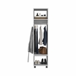 Pemberly Row Rolling Wardrobe Closet with Mirror 63in High in White