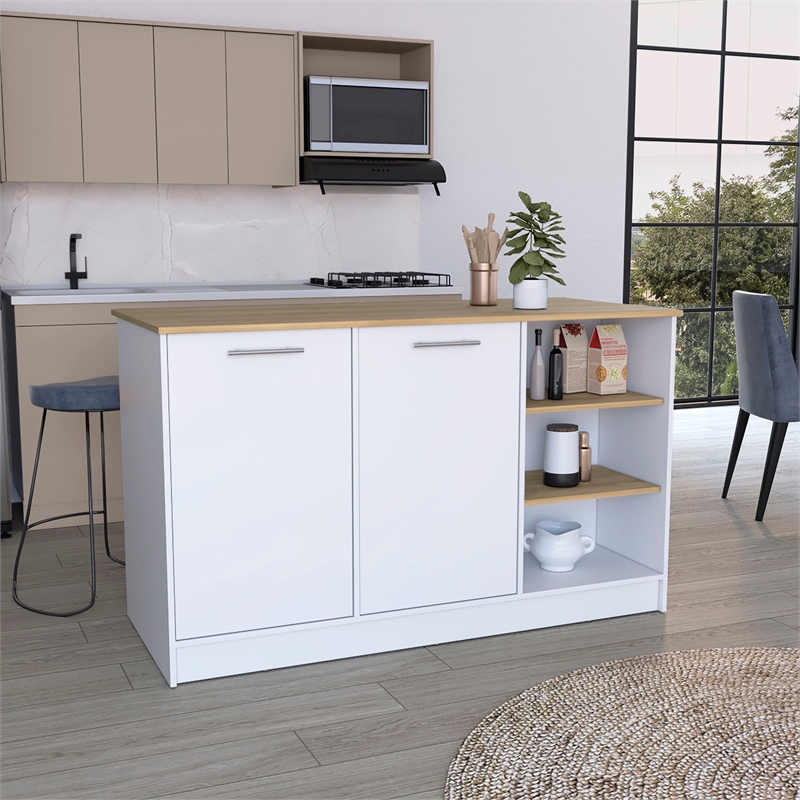 Pemberly Row Two Cabinet Kitchen Island 59in Wide in Multi-Color