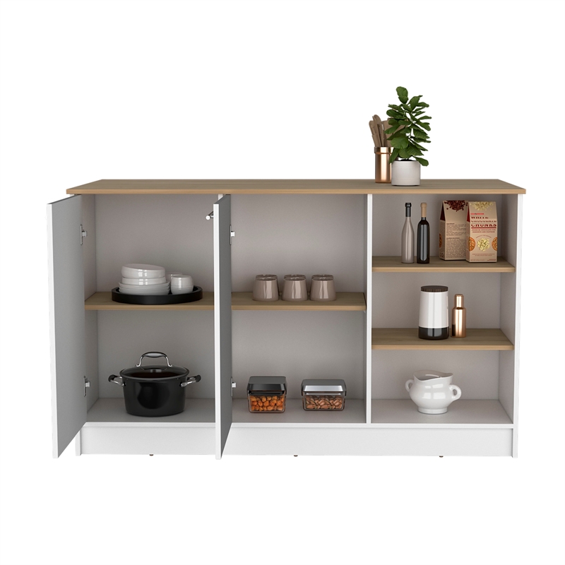 Pemberly Row Two Cabinet Kitchen Island 59in Wide in Multi-Color