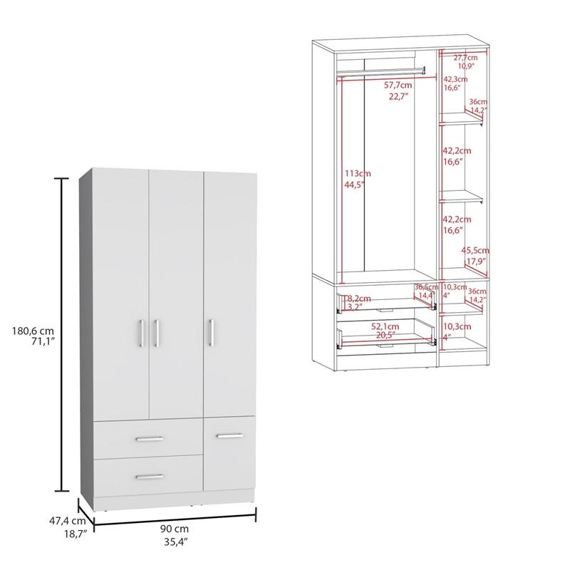 Pemberly Row 4 Door Bedroom Wardrobe Armoire 71in High in White