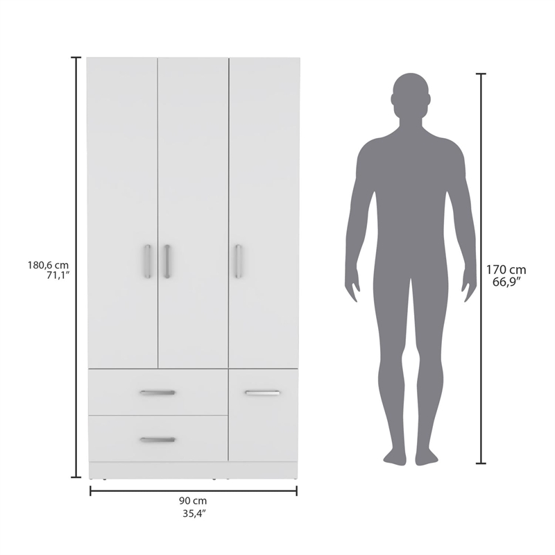 Pemberly Row 4 Door Bedroom Wardrobe Armoire 71in High in White