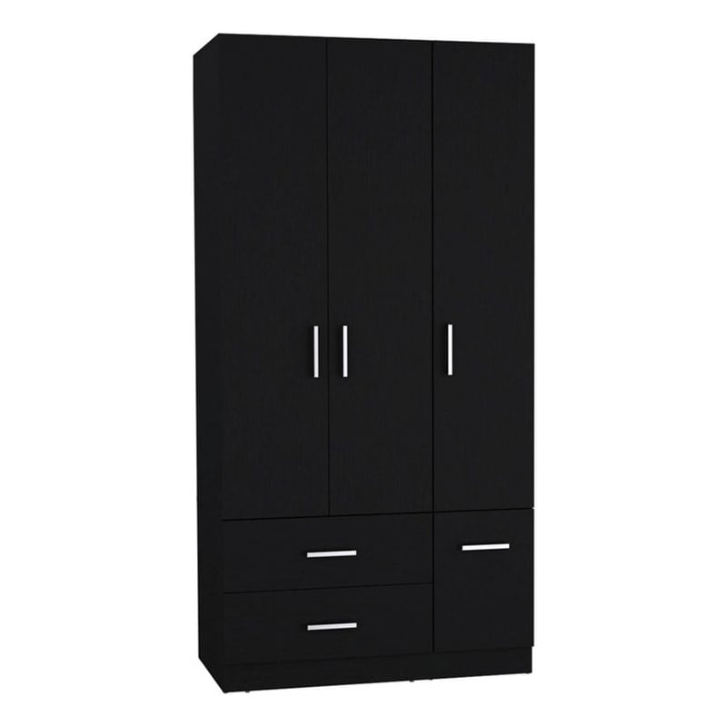 Pemberly Row 4 Door Bedroom Wardrobe Armoire 71in High in Black