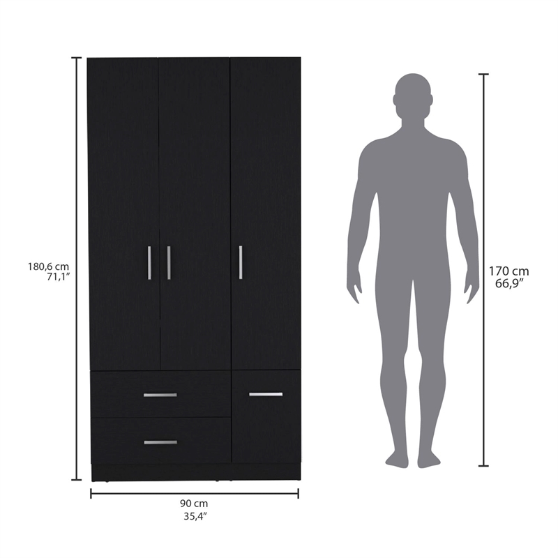 Pemberly Row 4 Door Bedroom Wardrobe Armoire 71in High in Black